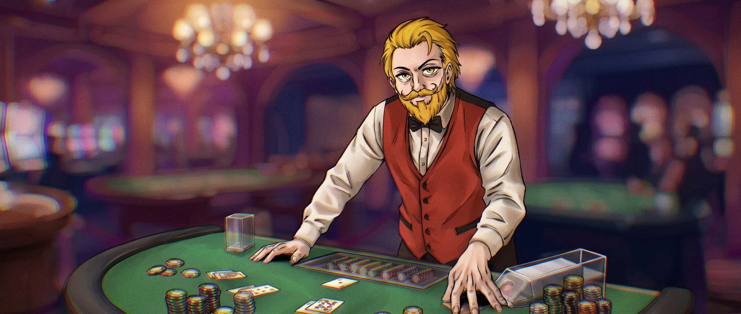 Casino dealer at a blackjack table